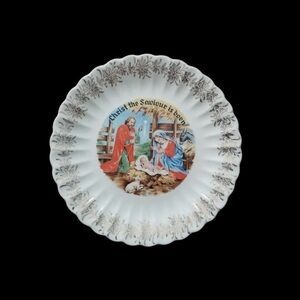 Vintage 1956 "Christ The Saviour Is Born" Sanders. 23K Gold Decorative 9" Plate